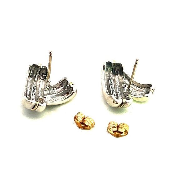 Tiffany & Co Estate Earrings 14k Yellow Gold + Sterling Silver TIF830 - Picture 5 of 7